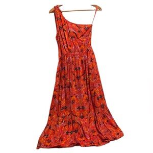 NWT women’s medium one shoulder orange floral long dress cruise travel wedding
